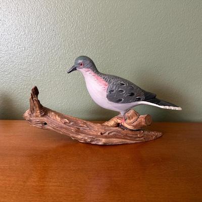 Hand-Painted Carved Wood Dove on Driftwood Perch