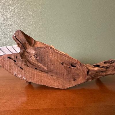 Hand-Painted Carved Wood Dove on Driftwood Perch