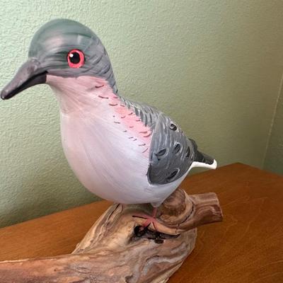 Hand-Painted Carved Wood Dove on Driftwood Perch