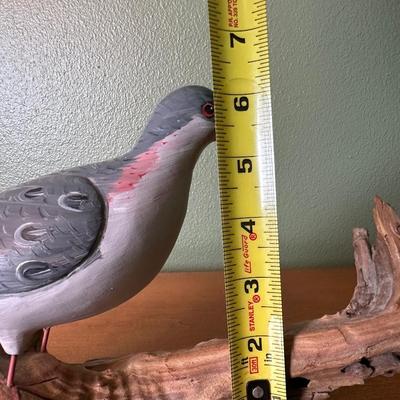 Hand-Painted Carved Wood Dove on Driftwood Perch