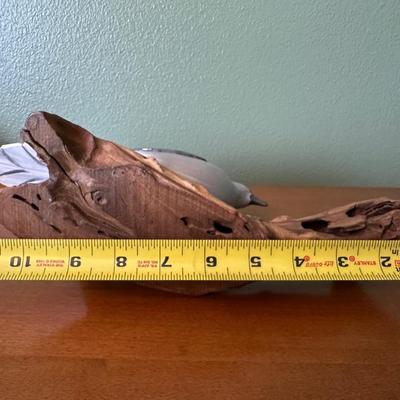 Hand-Painted Carved Wood Dove on Driftwood Perch