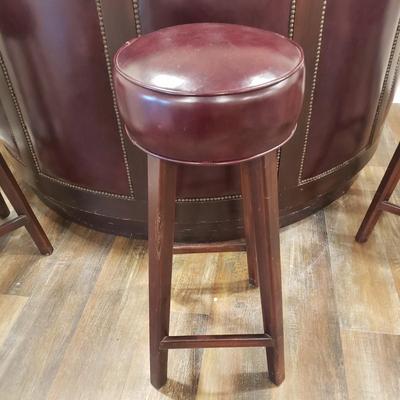Half Moon Leather and Wood Bar W/ Three Stools (BLR-KD)
