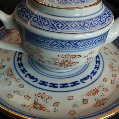 Vintage Chinese “Ling Long” Rice Grain Porcelain Teapot & Saucer — Ranger Imports, Norcross, Georgia