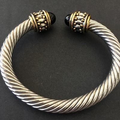 Vintage stainless steel cable bracelet, faux onyx stones