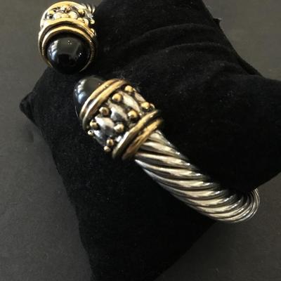 Vintage stainless steel cable bracelet, faux onyx stones