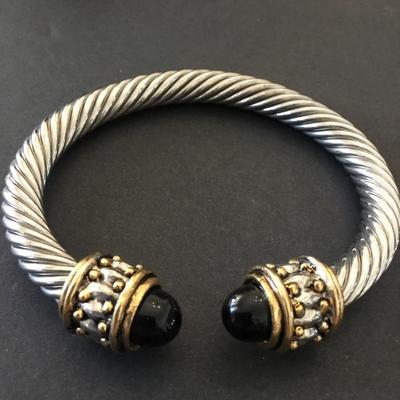 Vintage stainless steel cable bracelet, faux onyx stones