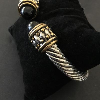 Vintage stainless steel cable bracelet, faux onyx stones