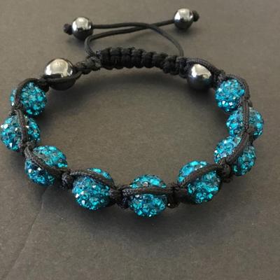 Beautiful Ocean blue rhinestone corded slider bracelet