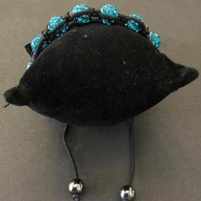 Beautiful Ocean blue rhinestone corded slider bracelet