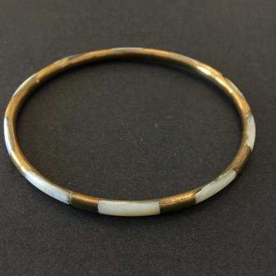 Vintage brass, and Shell in Lay bangle bracelet