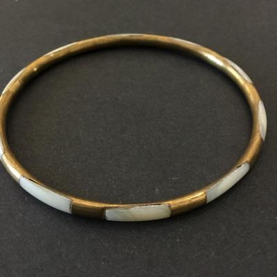 Vintage brass, and Shell in Lay bangle bracelet
