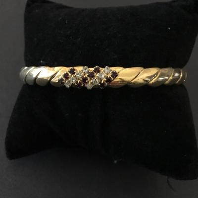 Beautiful, vintage, gold tone, jet black rhinestone bangle bracelet