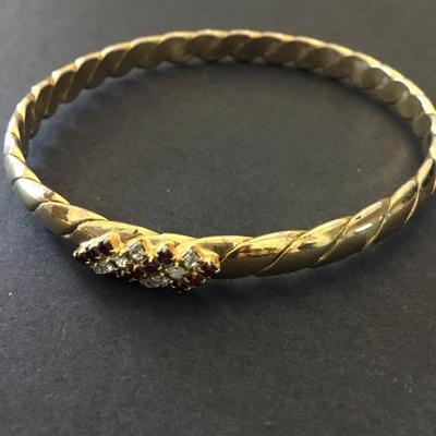 Beautiful, vintage, gold tone, jet black rhinestone bangle bracelet