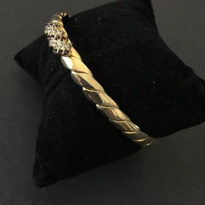 Beautiful, vintage, gold tone, jet black rhinestone bangle bracelet