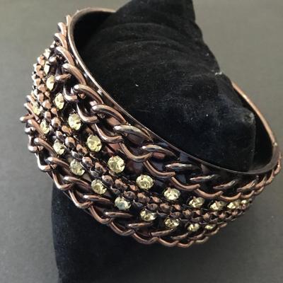 Dark bronze tone, rhinestone bangle bracelet