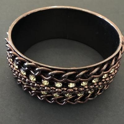 Dark bronze tone, rhinestone bangle bracelet