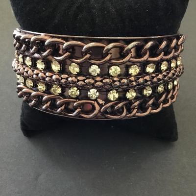 Dark bronze tone, rhinestone bangle bracelet