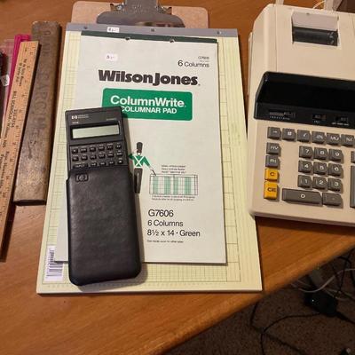 Tabulator and business calculator with graphing paper and vinatge ruler