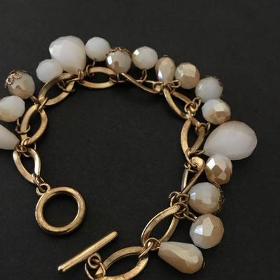 Beautiful, gold, toned, crystal glass, faceted toggle bracelet