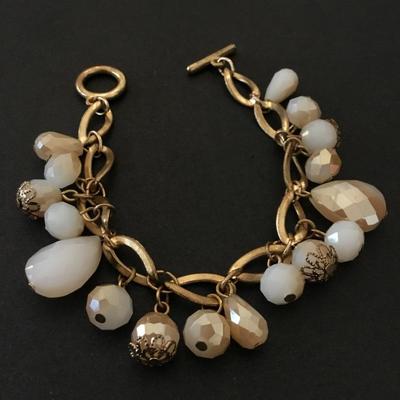 Beautiful, gold, toned, crystal glass, faceted toggle bracelet