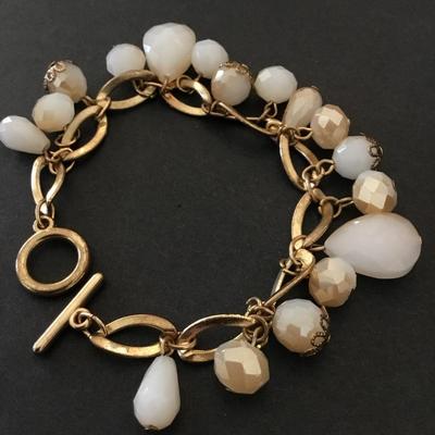 Beautiful, gold, toned, crystal glass, faceted toggle bracelet