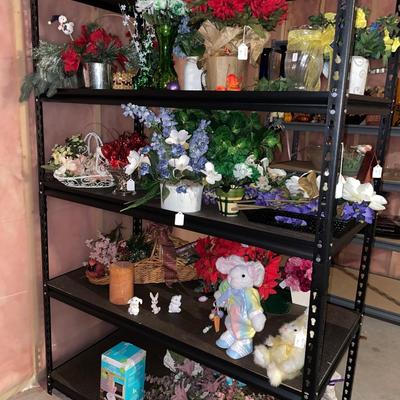 Many faux floral decor and Easter bunnies