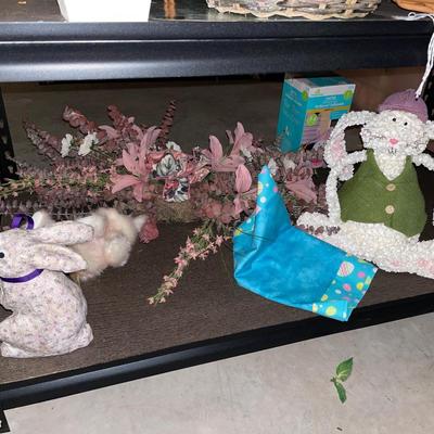 Many faux floral decor and Easter bunnies