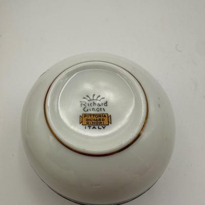 Richard Ginori Italy Hand-Painted Porcelain Box with Rose & Blue Ribbon