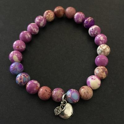 Beautiful, pink and purple stone bead bracelet with Apple charm
