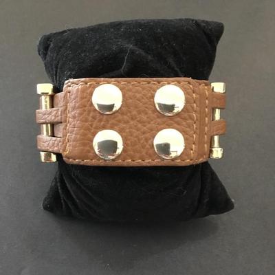 Cara ny Gold tone, leather woven bracelet