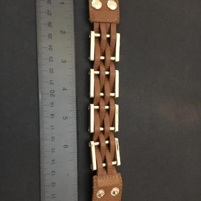 Cara ny Gold tone, leather woven bracelet