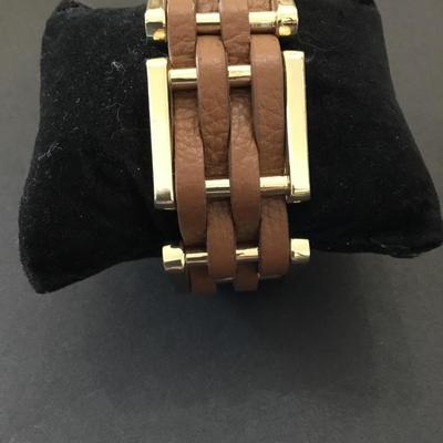 Cara ny Gold tone, leather woven bracelet