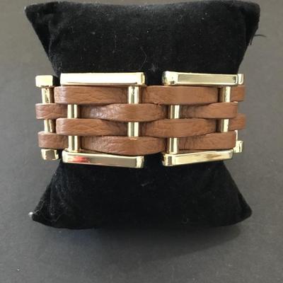Cara ny Gold tone, leather woven bracelet