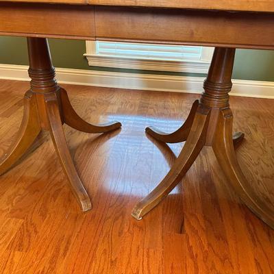 Vintage Solid Wood Dining Table with 6 Matching Chairs and Two Leaves