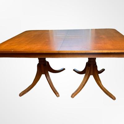 Vintage Solid Wood Dining Table with 6 Matching Chairs and Two Leaves