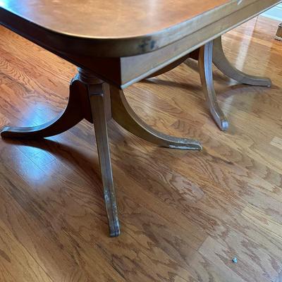 Vintage Solid Wood Dining Table with 6 Matching Chairs and Two Leaves