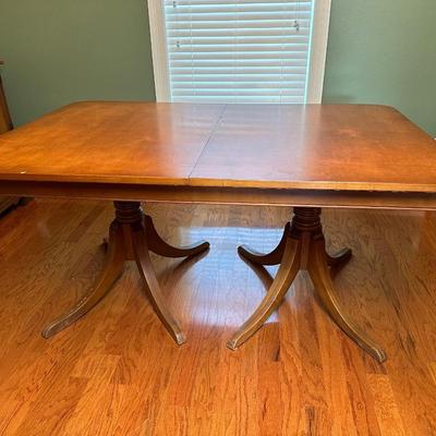 Vintage Solid Wood Dining Table with 6 Matching Chairs and Two Leaves