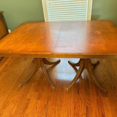 Vintage Solid Wood Dining Table with 6 Matching Chairs and Two Leaves