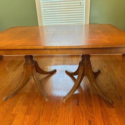Vintage Solid Wood Dining Table with 6 Matching Chairs and Two Leaves