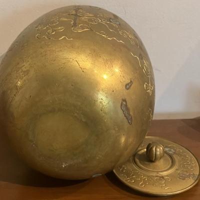 9” Old Chinese Bronze Gold Dynasty Etched Ginger Jar