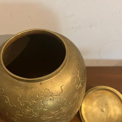 9” Old Chinese Bronze Gold Dynasty Etched Ginger Jar