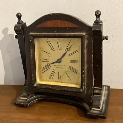 Vtg Seth Thomas 4 Jewel Wood Tilting Mantle Clock 8” w x 7.5”h