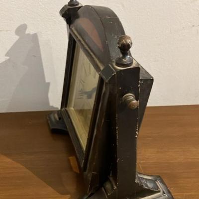 Vtg Seth Thomas 4 Jewel Wood Tilting Mantle Clock 8” w x 7.5”h