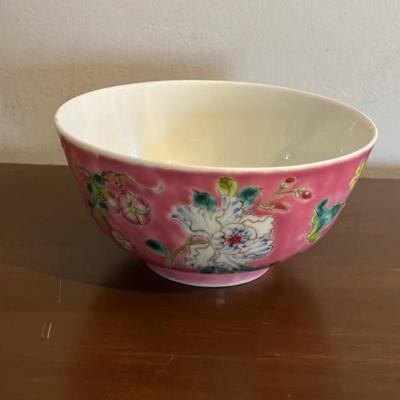 Vintage Early Asian Floral Ceramic Bowl