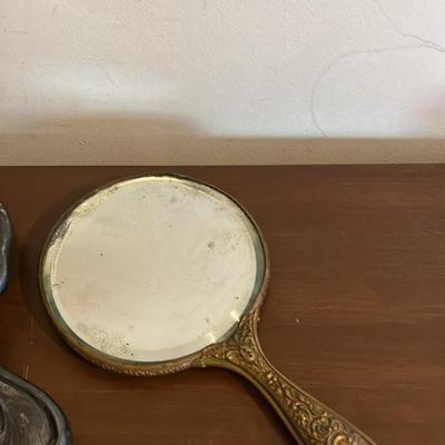 Antique Hand Mirrors - Silver & Porcelain with Portrait