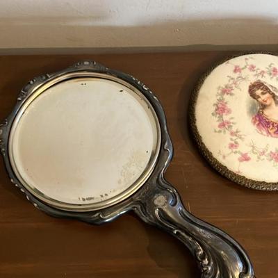 Antique Hand Mirrors - Silver & Porcelain with Portrait