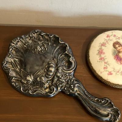 Antique Hand Mirrors - Silver & Porcelain with Portrait