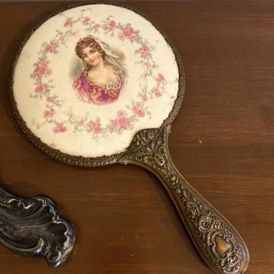 Antique Hand Mirrors - Silver & Porcelain with Portrait