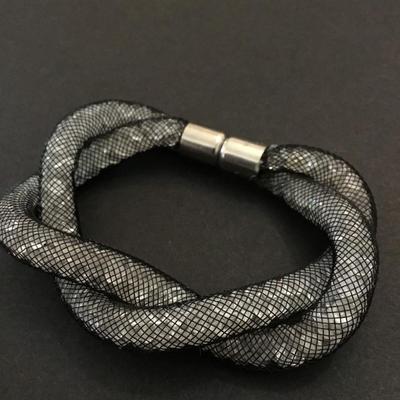 Black mesh, loose, crystal braided magnetic bracelet