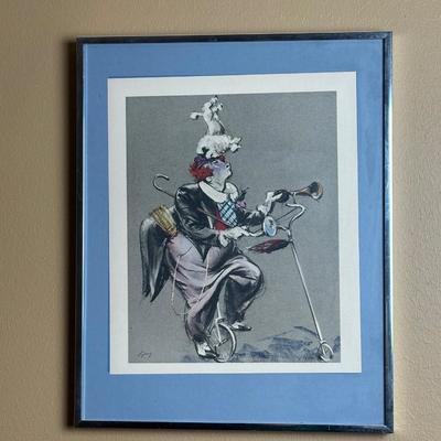Pair of Mid-Century “Cydney” Circus Clown Framed Prints